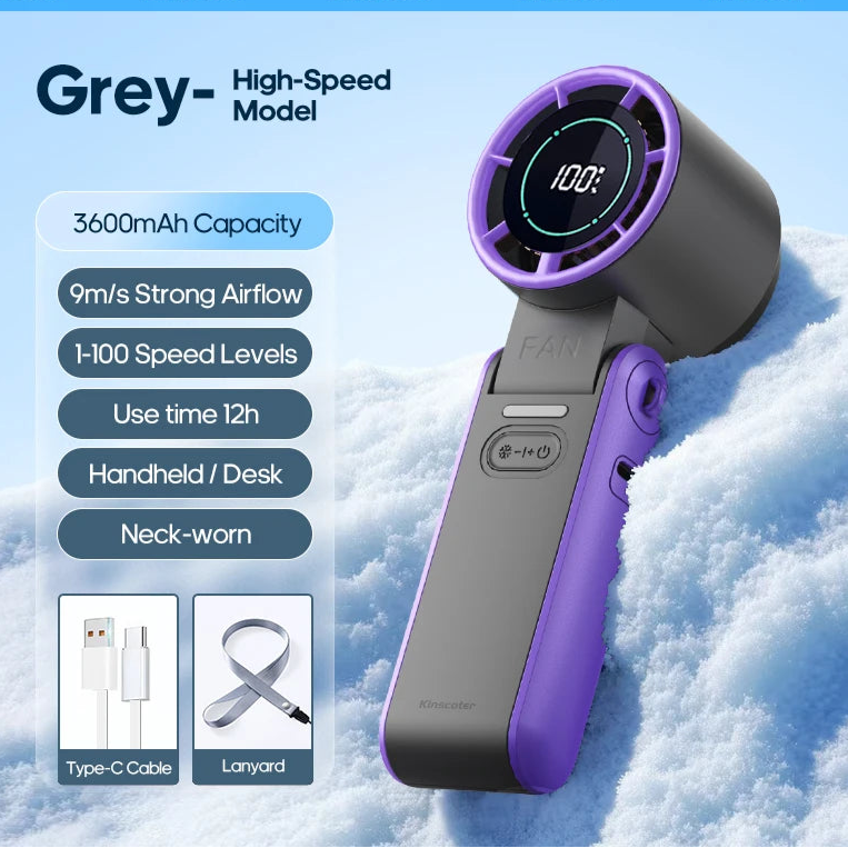 Outdoor Foldable Portable Handheld Fan Mini Cooling Rechargeable 3600mAh 100-level Free Control High Speed Turbo Fan