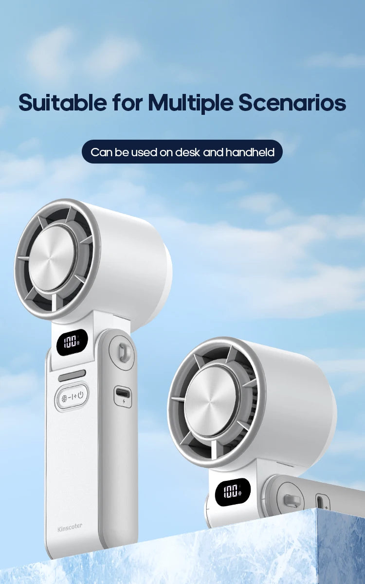 Outdoor Foldable Portable Handheld Fan Mini Cooling Rechargeable 3600mAh 100-level Free Control High Speed Turbo Fan
