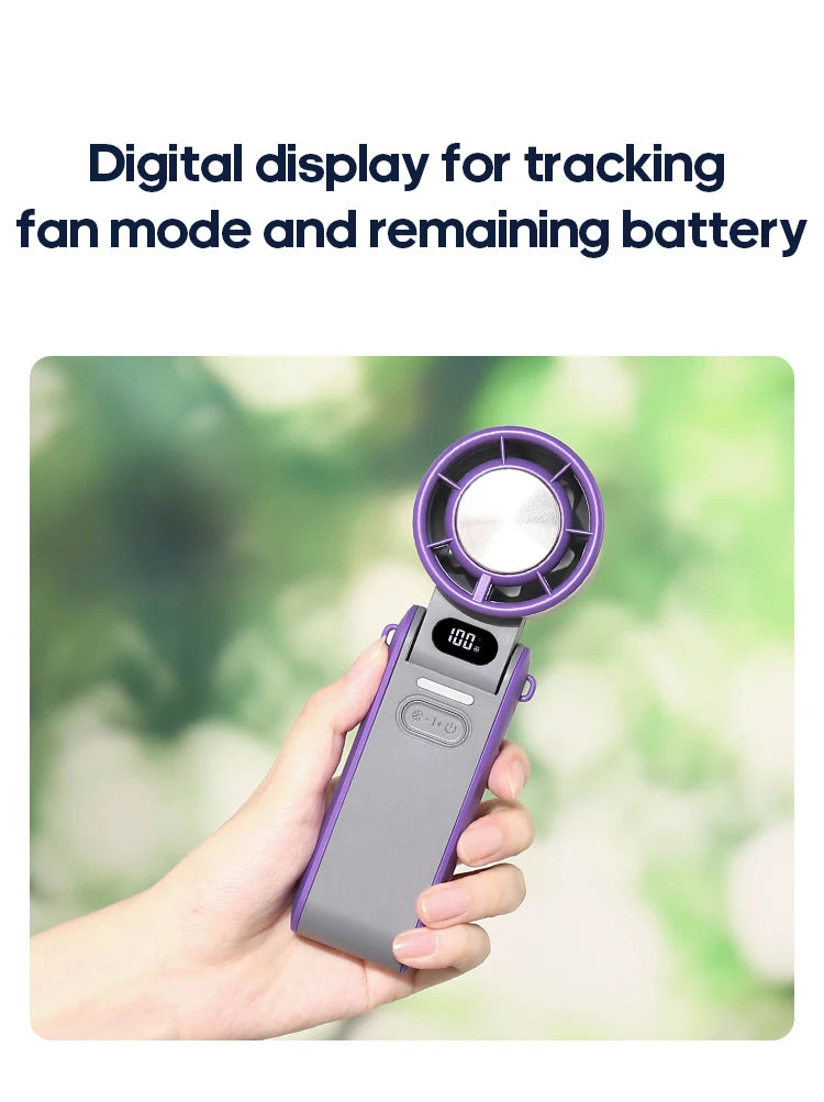 Outdoor Foldable Portable Handheld Fan Mini Cooling Rechargeable 3600mAh 100-level Free Control High Speed Turbo Fan